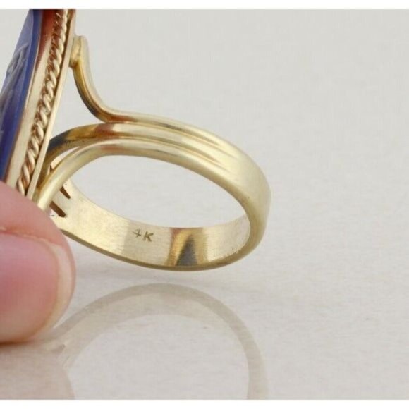 14k Yellow Gold Blue Wedgewood Cameo Ring Vintage Size 7 - Picture 6 of 7